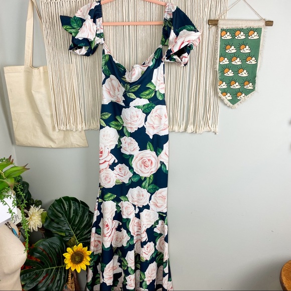 Boohoo NWT Off Shoulder Puff Sleeve Bardot Floral Maxi Dress Size 4 Small - Picture 9 of 13